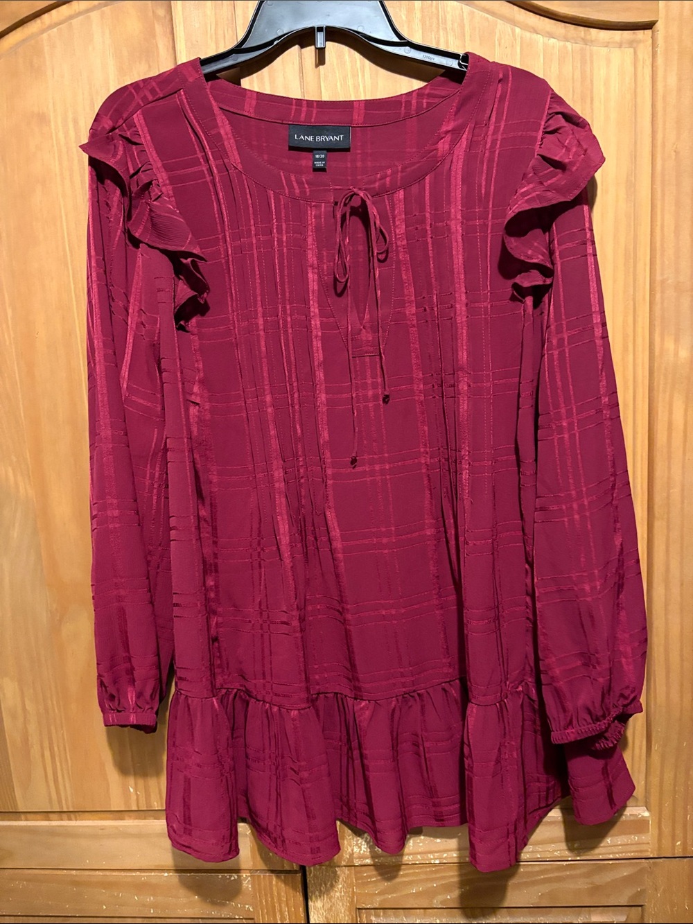 Lane Bryant Deep Raspberry Ruffle Long-Sleeve Tunic Dress